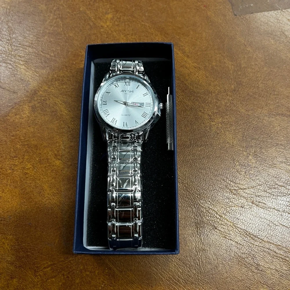 Dofia Xiaoya Aiyishi 1603 Men‎ Quartz Watch White Dial Silver Tone Gift Box w/ S